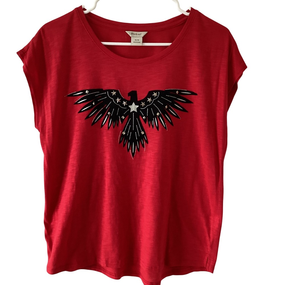 Ariat Red Eagle Studded Embellished T-Shirt Womens Size M/M Casual Top